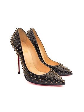 Christian Louboutin Black Leather Gold Studded Pointed Heels Pumps EU 38